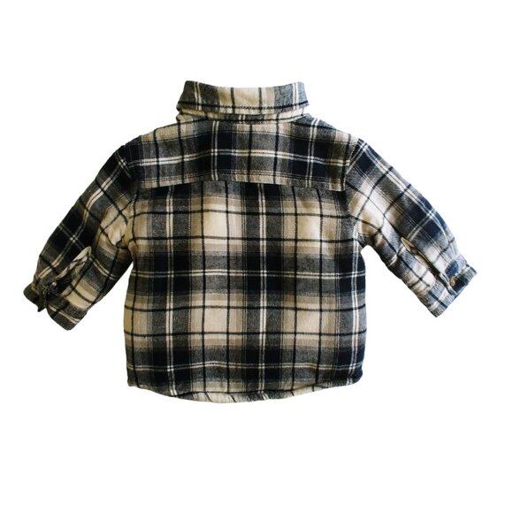 George Blue Gray White Plaid Button Down Sherpa Shacket 6-12 Months - Picture 2 of 7